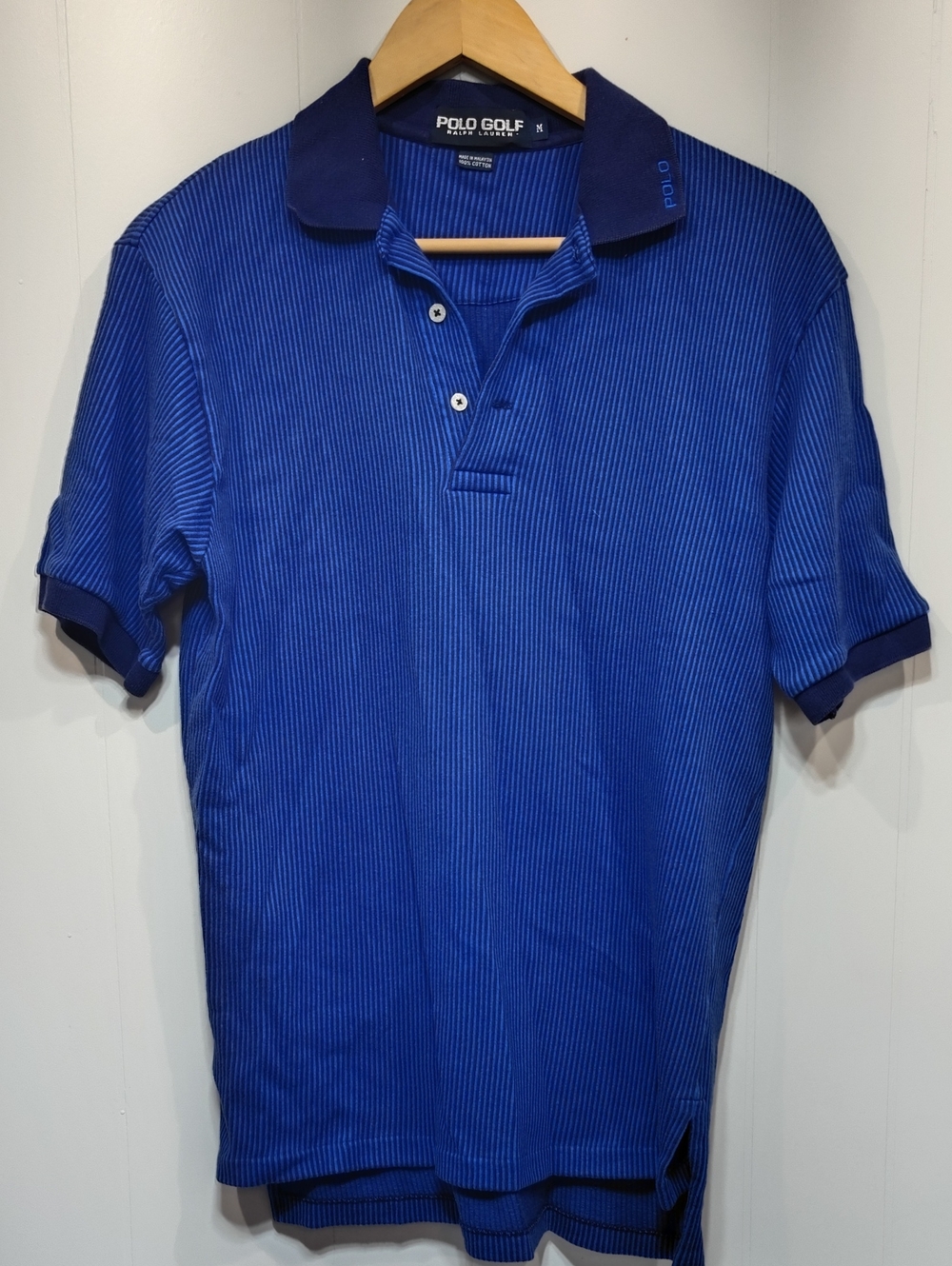 Polo Ralph Lauren Golf Polo‎ in Blue Ribbed size Medium 90's Vintage Split Hem
